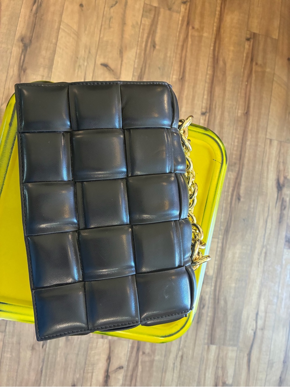 Inspired Quilted Black Leather Crossbody Bag with Gold Chain